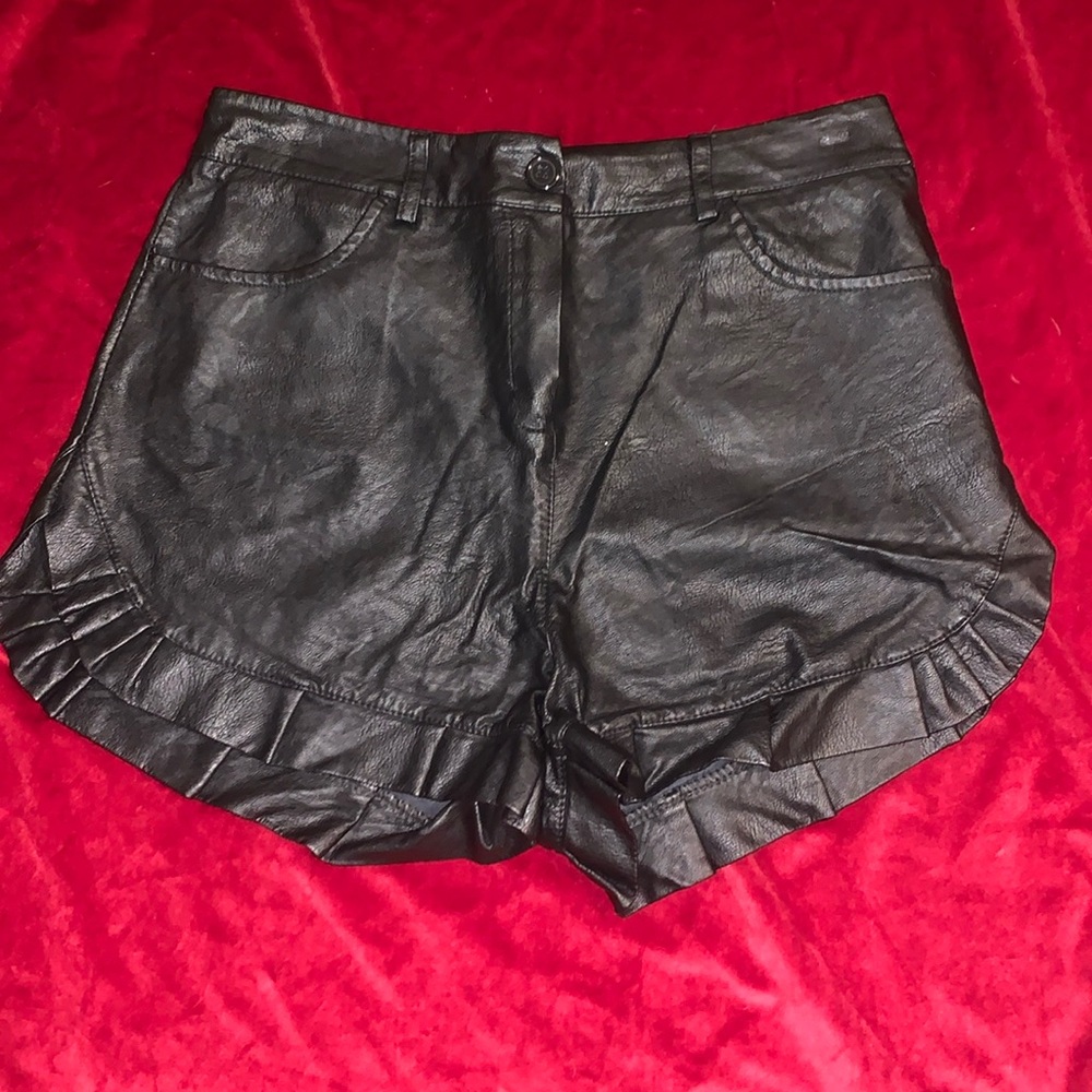 Black Faux Leather Micro Shorts with Ruffle Hem Size Medium / 28” Never Worn